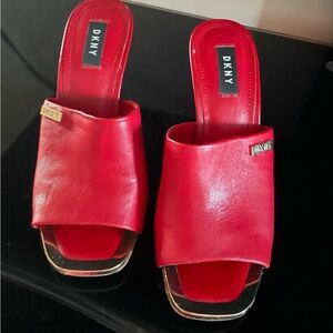 DKNY Vibrant Red Leather Mules